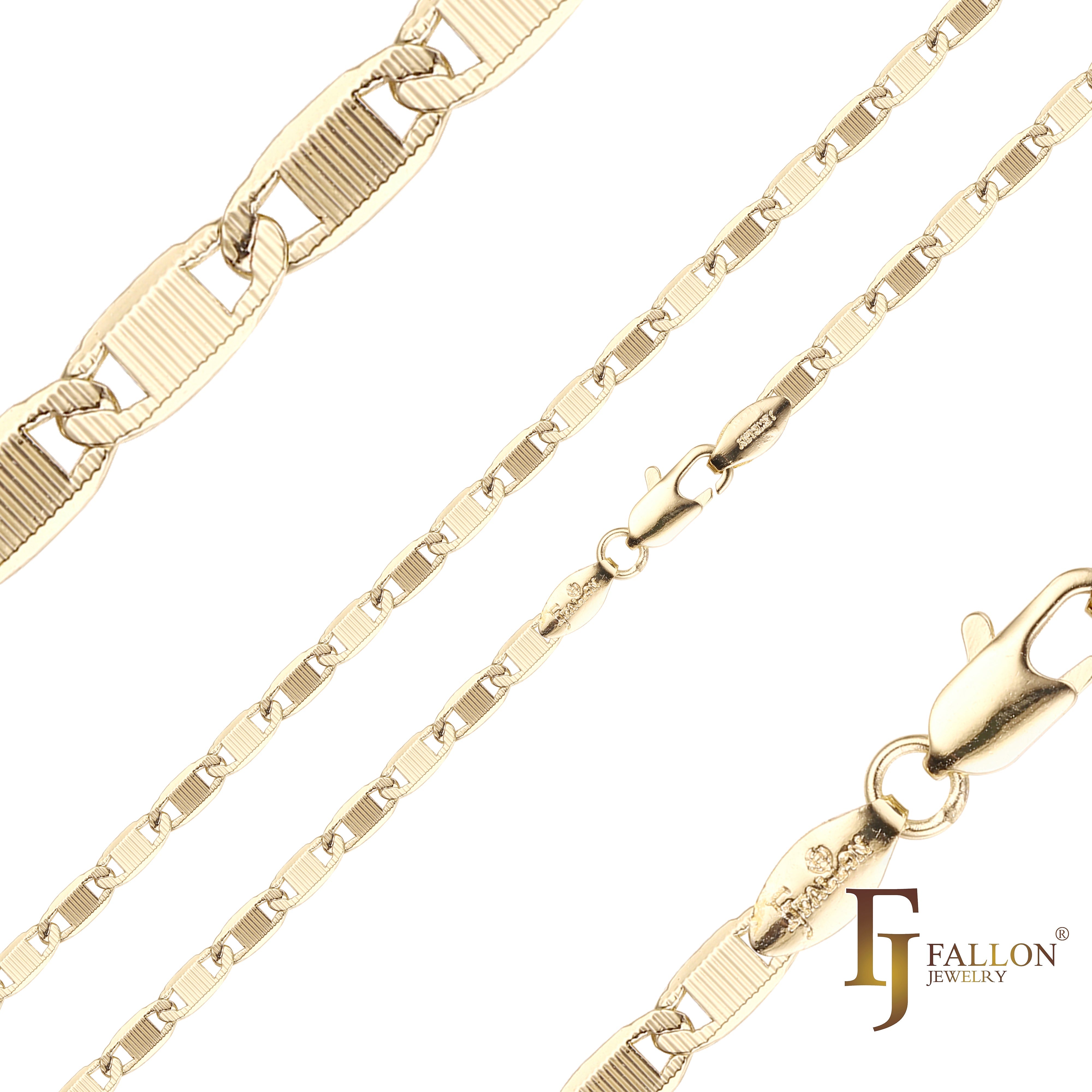 Correntes marteladas com banda de elos Mariner banhadas em ouro 14K, ouro rosa, ouro 18K