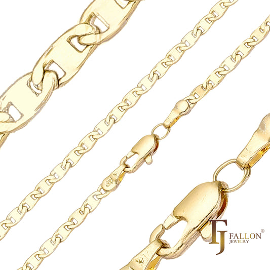 {カスタマイズ} 14K ゴールドメッキのマリナー カーブ リンク チェーン、ローズゴールド ツートーン