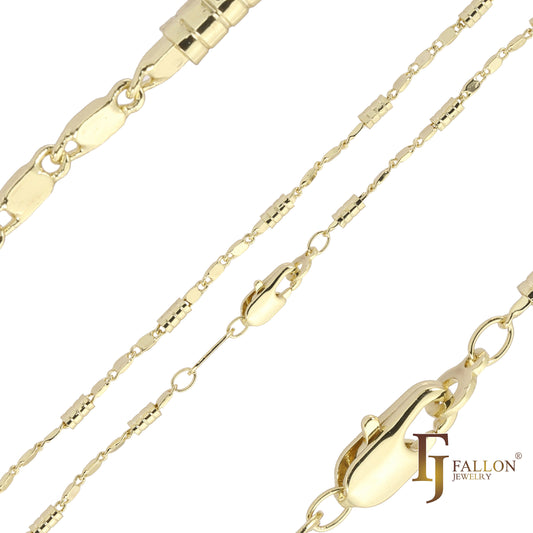 {カスタマイズ} 14K ゴールド、ローズゴールドメッキのソリッド カタツムリ ミックス 3 スラッシュ バレル ファンシー リンク チェーン