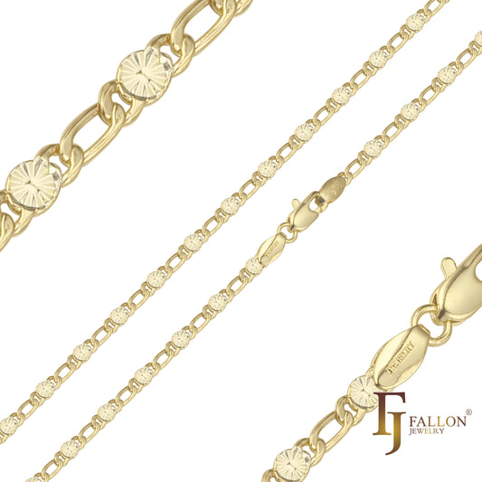 フィガロ ファンシー リンク サンバースト ハンマード チェーン、14K ゴールド、ローズゴールド、ツートーンメッキ
