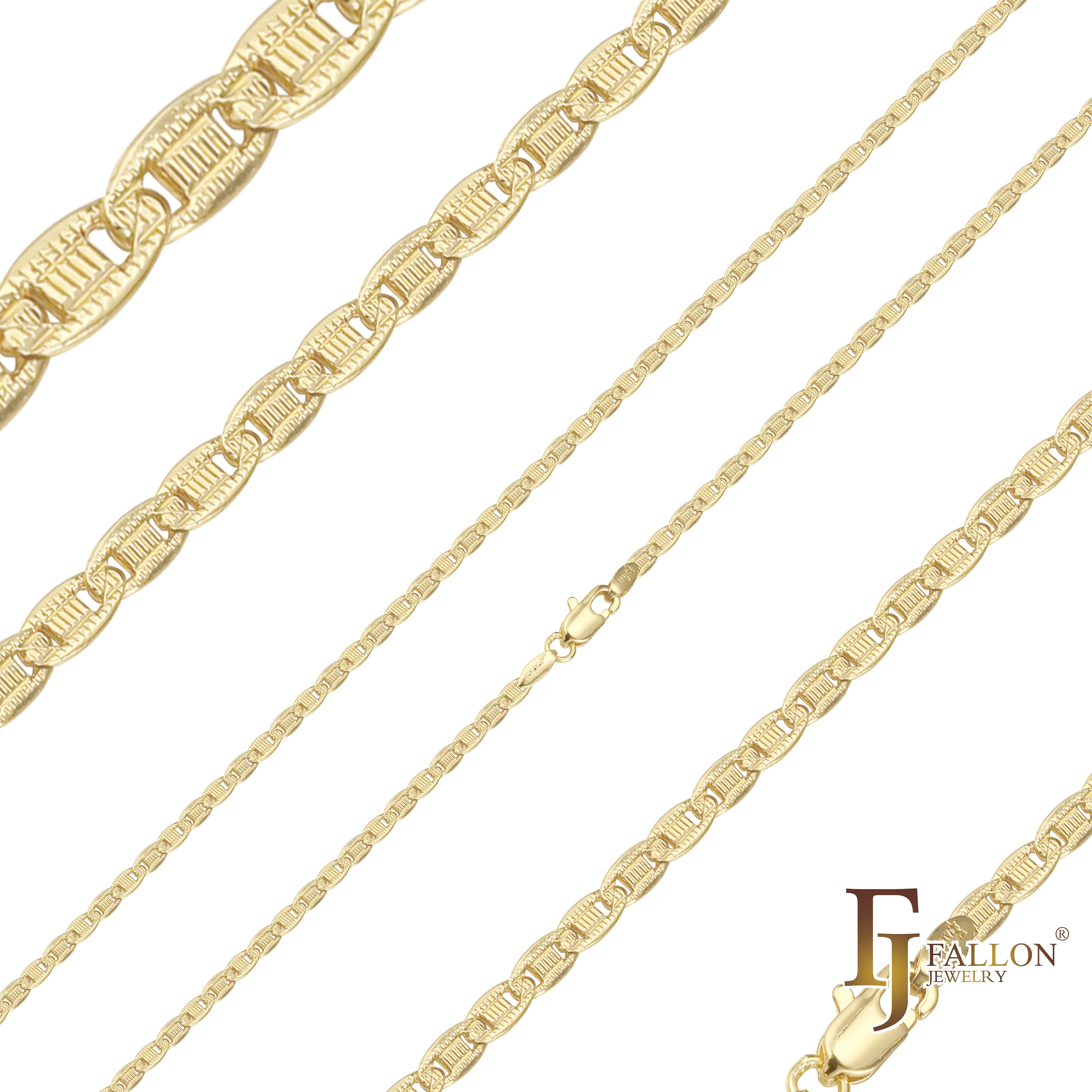 镀 14K 金的 Mariner link 锤打链