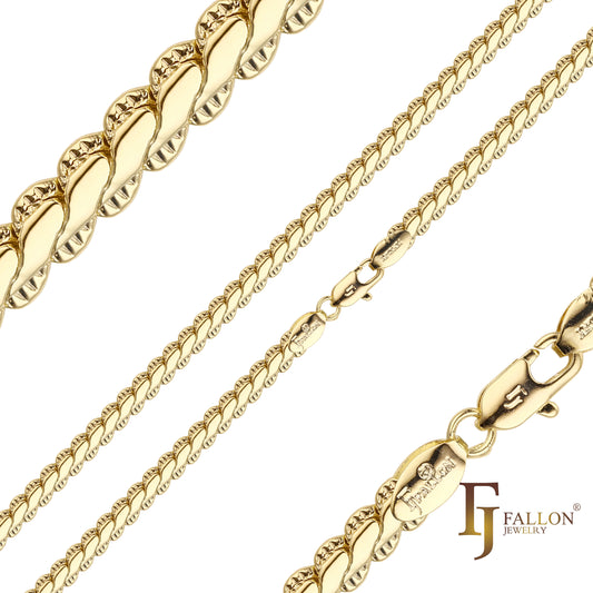 Serpiente Cadenas de serpentina enchapadas en oro de 14K, oro rosa, dos tonos