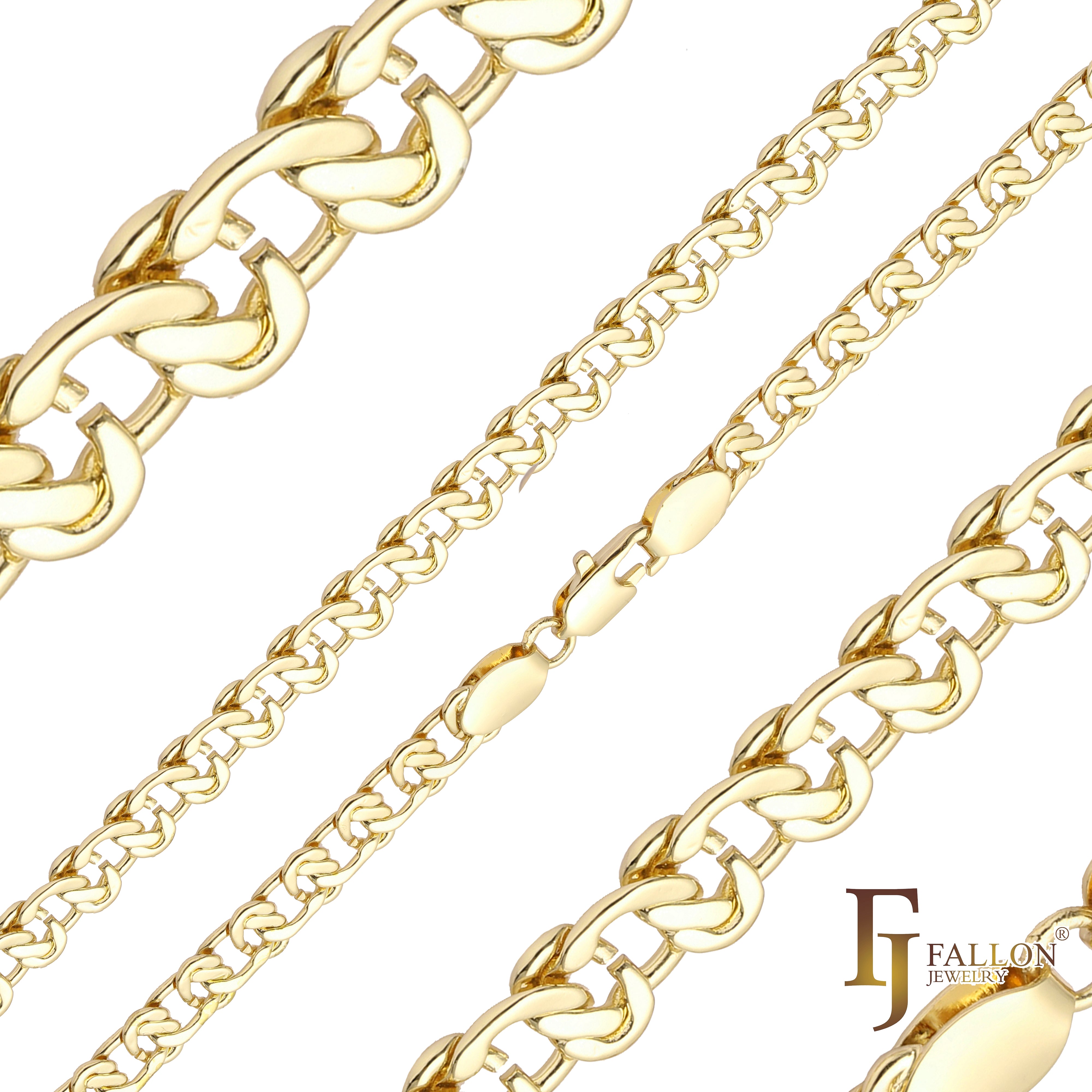 14K ゴールド、ローズゴールド、ホワイトゴールドメッキのケーブル スネイル リンク チェーン