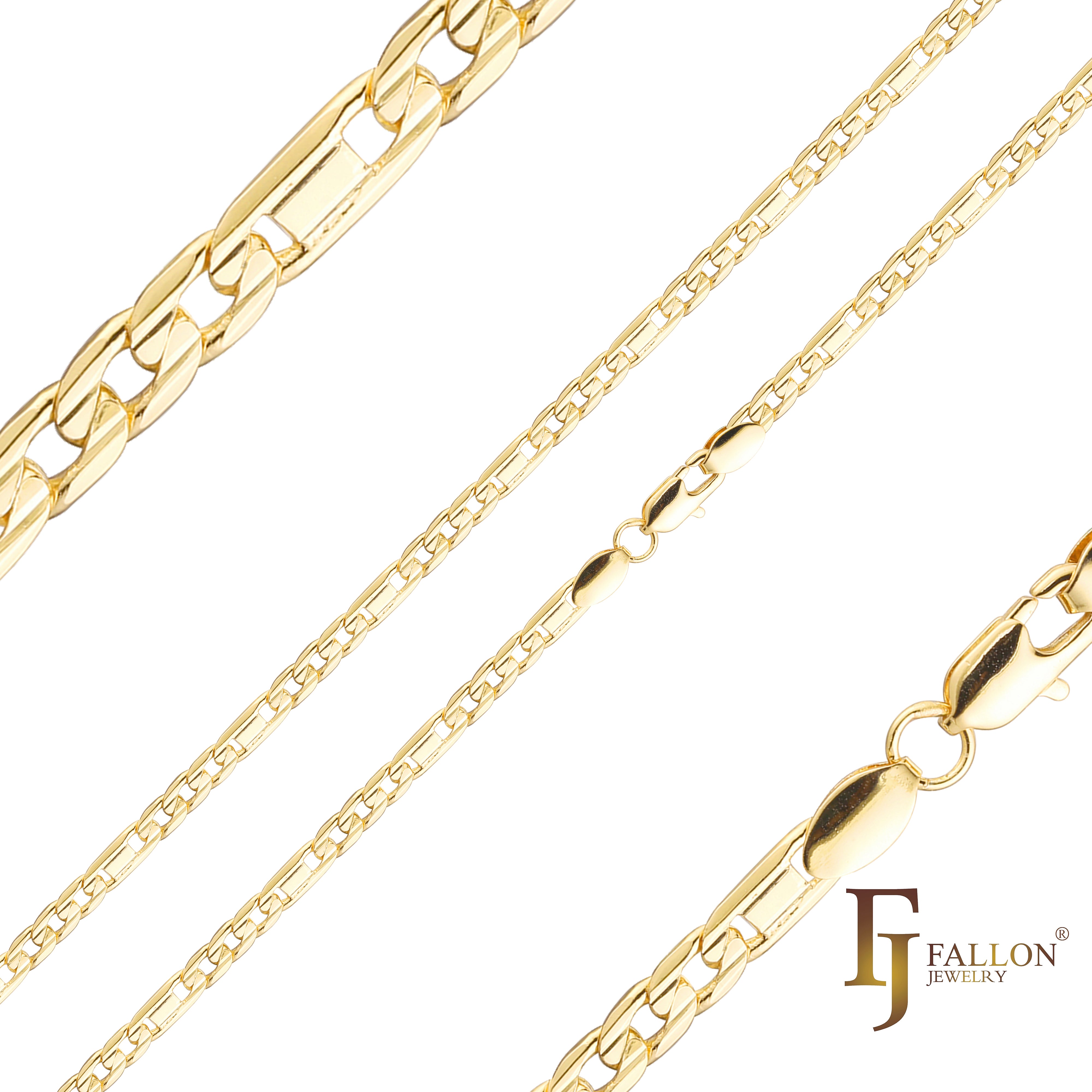 {カスタマイズ} フィガロ & ミラー、フィガルッチ ミックス リンク チェーン、14K ゴールド、ローズゴールドメッキ