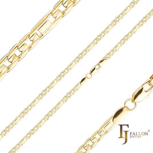 {カスタマイズ} フィガロ & ミラー、フィガルッチ ミックス リンク チェーン、14K ゴールド、ローズゴールドメッキ