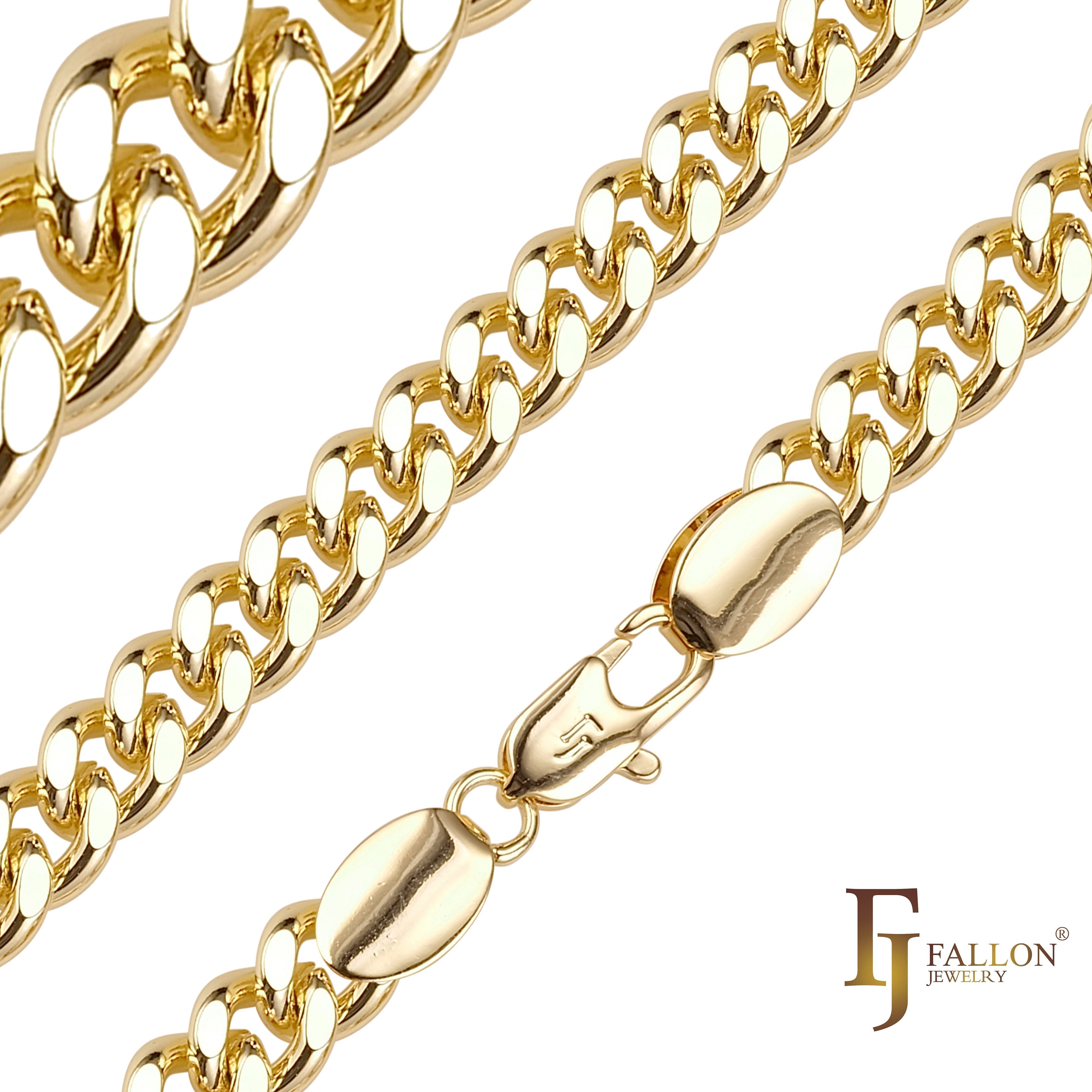 .Cadenas de eslabones cubanos Estilo Miami Clásicas enchapadas en Oro Blanco, Oro 14K, dos tonos SF