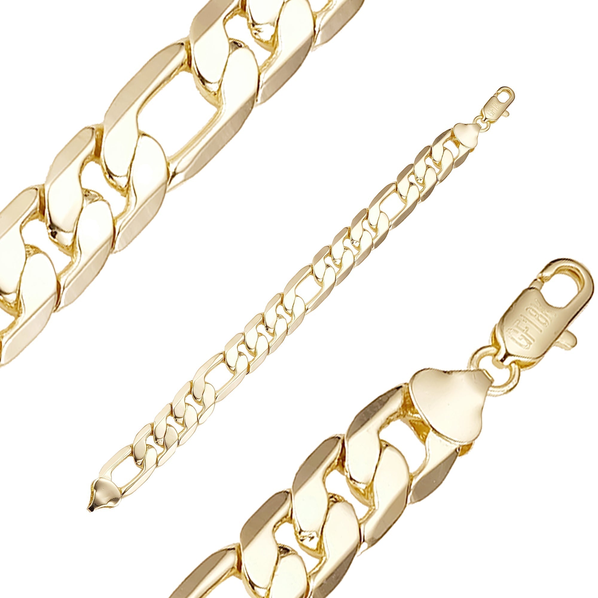 Classic Figaro Chain Necklace Wide 9mm+ 14K Gold Plated Copper Fashion Jewelry Manufacturer and Wholesale Supplier FJ Jewelry