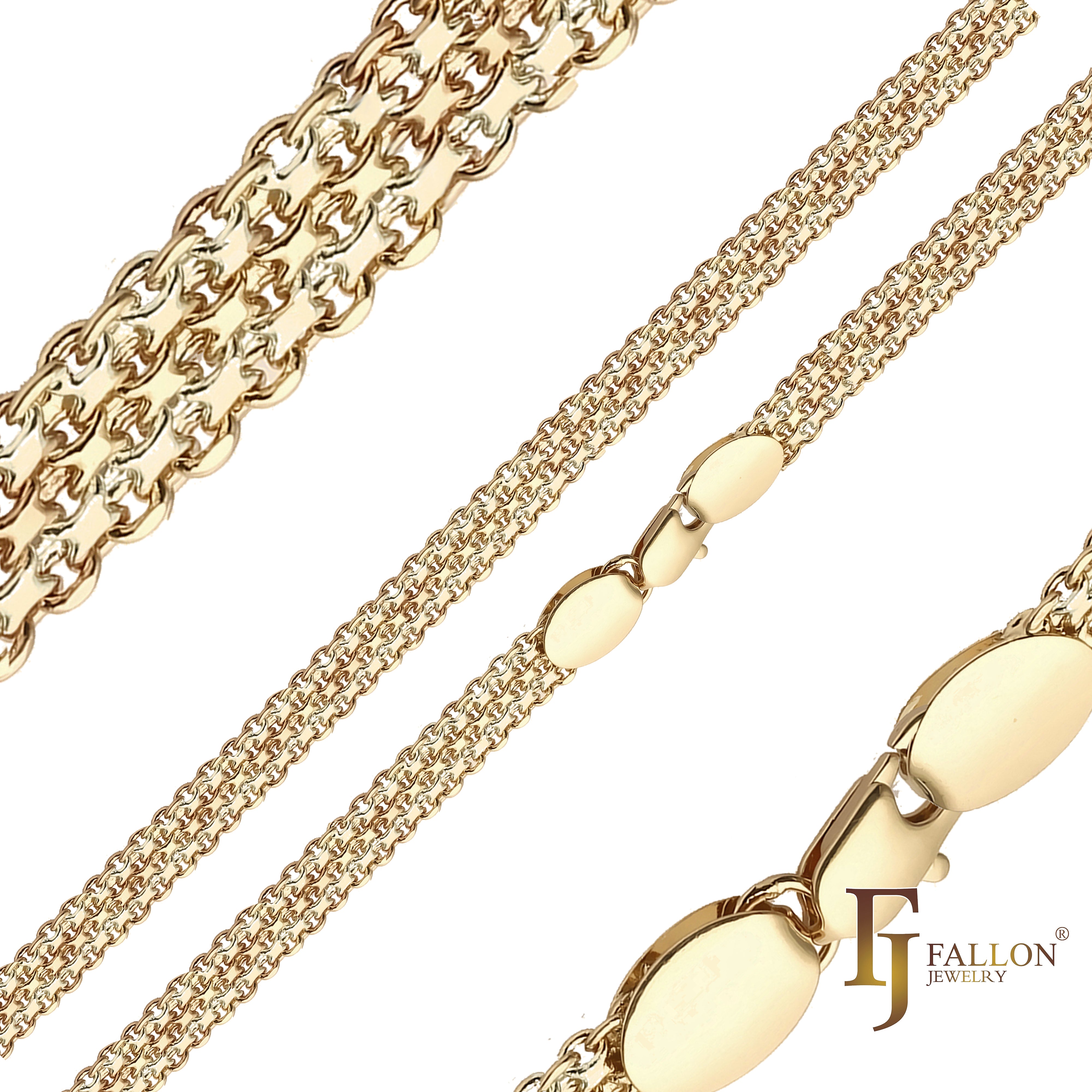 🔥 Bismarck weaving anchor quadruple four link chains plated 14K Gold, Rose Gold, two tone