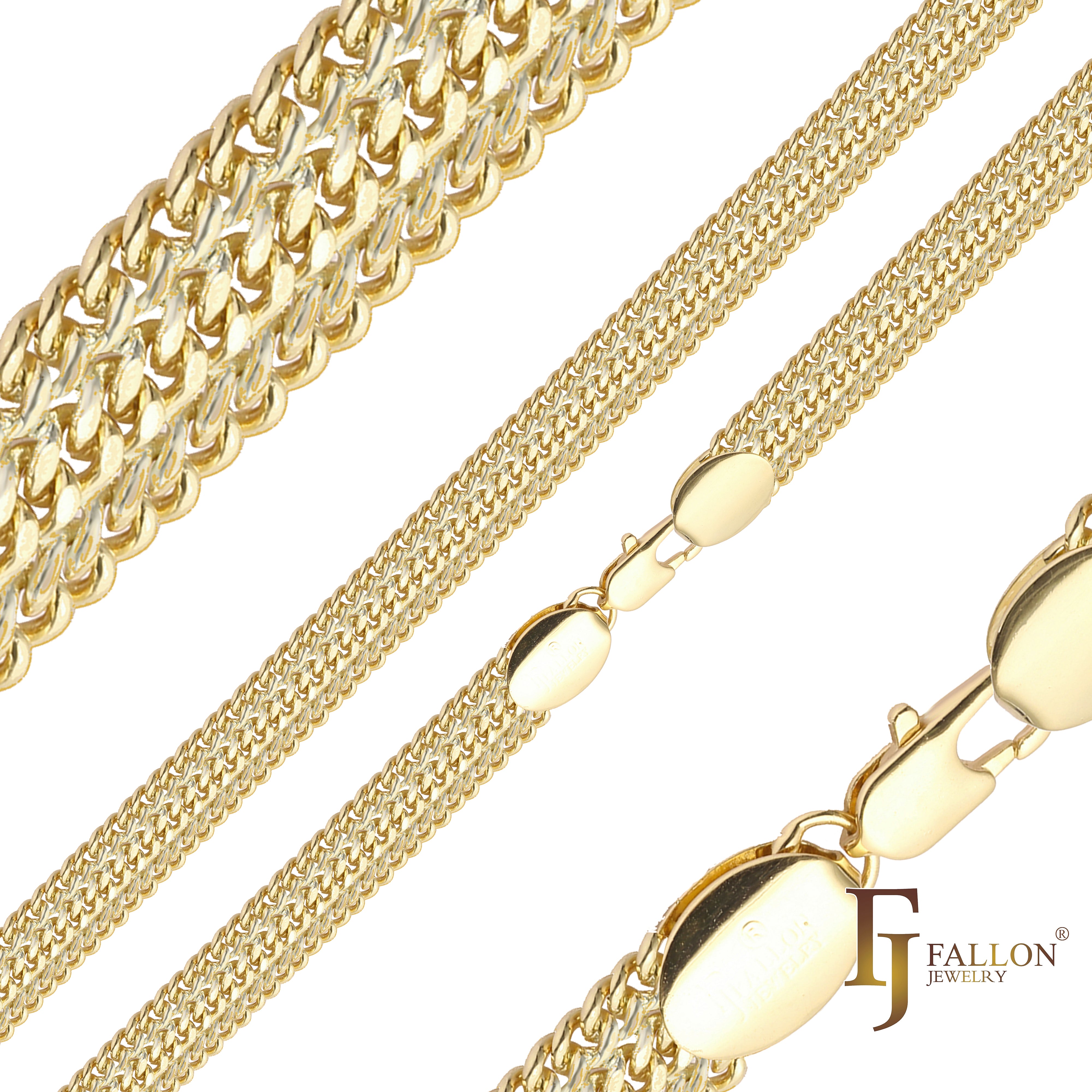 Cadenas cubanas de tres vías enchapadas en oro de 14K, oro rosa en dos tonos