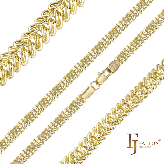 Cadenas de eslabones de triple cable de espina de pescado chapadas en Oro 14K, oro rosa, dos tonos