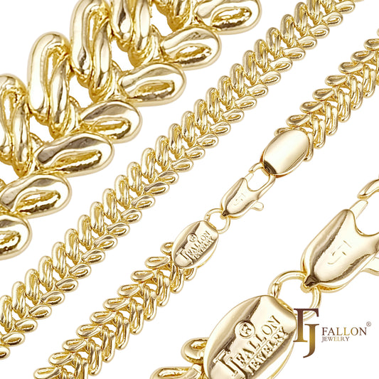 Cadenas de eslabones de triple cable de espina de pescado chapadas en Oro 14K, oro rosa, dos tonos