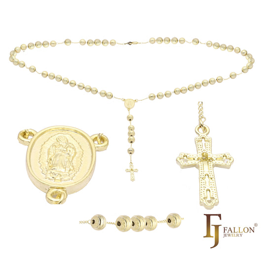 Colar italiano Virgem de Guadalupe Rosário Católico banhado a ouro 14K em dois tons