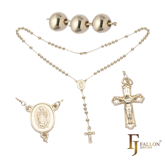 Colar italiano Virgem de Guadalupe Rosário Católico banhado a ouro 14K em dois tons