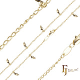 {カスタマイズ} 葉とケーブル、14K ゴールドメッキのファンシー リンク チェーン