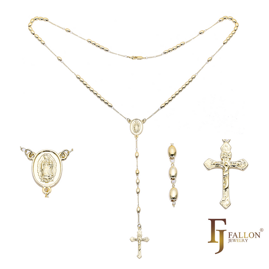 Colar italiano Virgem de Guadalupe Rosário Católico banhado a ouro 14K