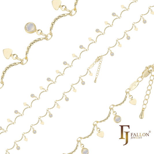 Ausgefallene, farbenfrohe Fu?kettchen mit Stabgliedern, plattiert mit 14-kar?tigem Gold und Ros¨¦gold