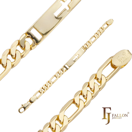 Figaro link 男式 14K 金十字镀金手链