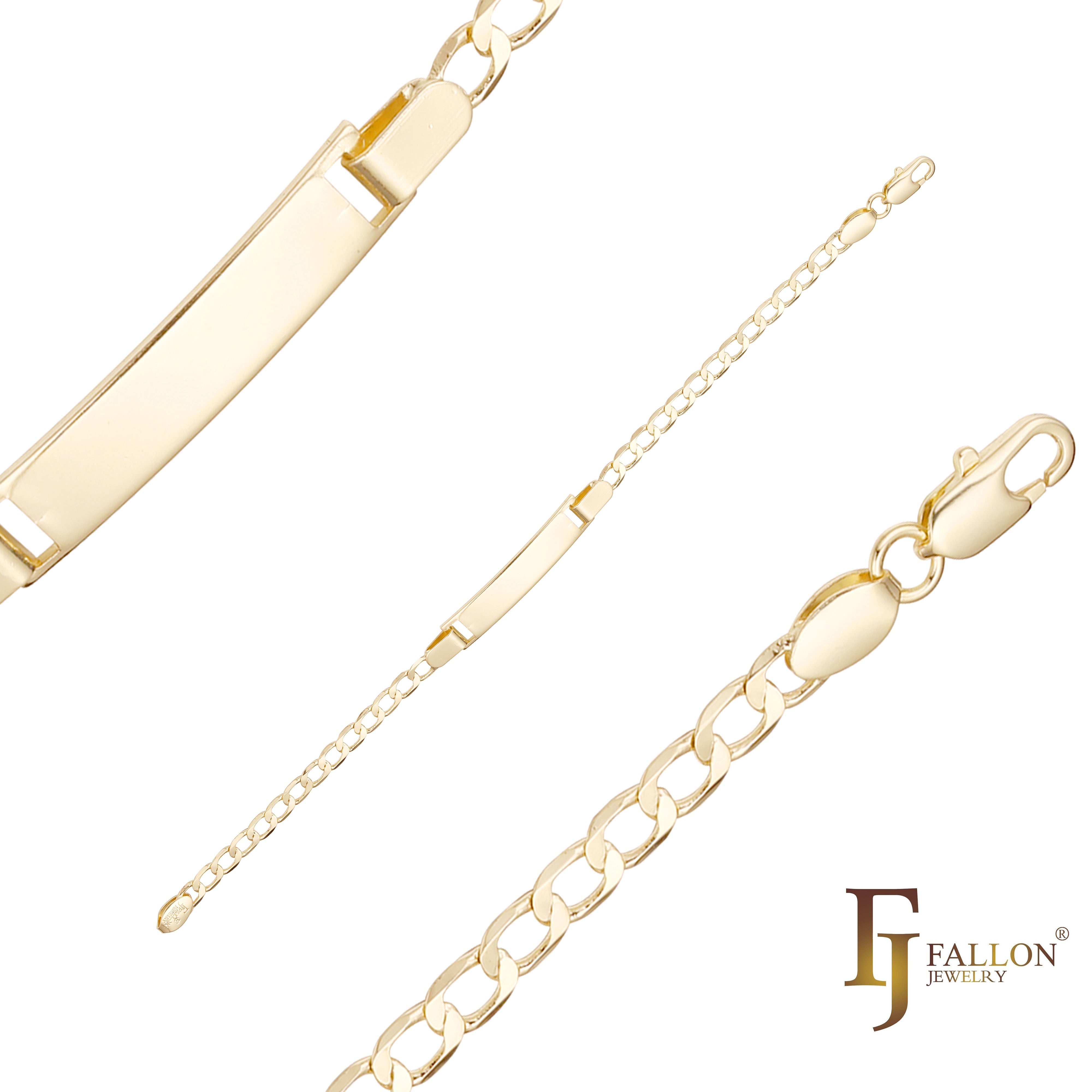 Pulseiras ID masculinas com elos redondos banhadas em ouro 14K