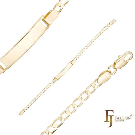 14K ゴールドメッキのラウンド カーブ リンク メンズ ID ブレスレット