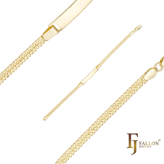 Double Cuban Link 14K Gold 男士 ID 手链带盒扣