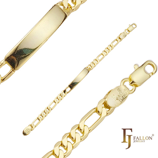 Figaro link 可雕刻 14K 金男士 ID 手链