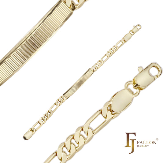 Figaro link 男式 ID 手链，镀 14K 金颜色