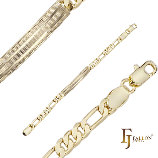 Figaro link 男式 ID 手链，镀 14K 金颜色
