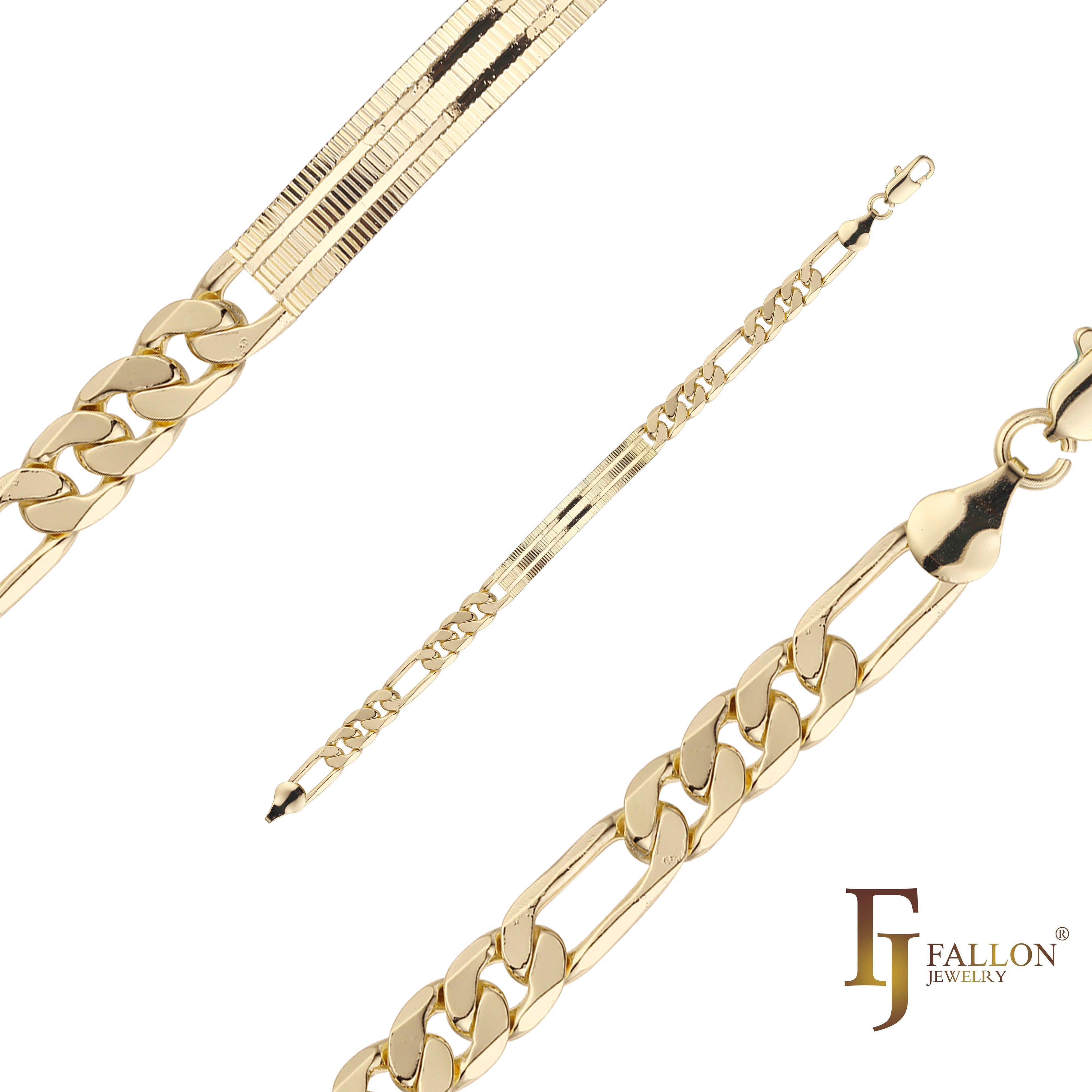 Pulseiras de elos Figaro banhadas em ouro 14K