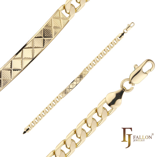 Zweifarbige ID-Armb?nder f¨¹r Herren mit kubanischen Gliedern und geh?mmertem 14-kar?tigem Gold