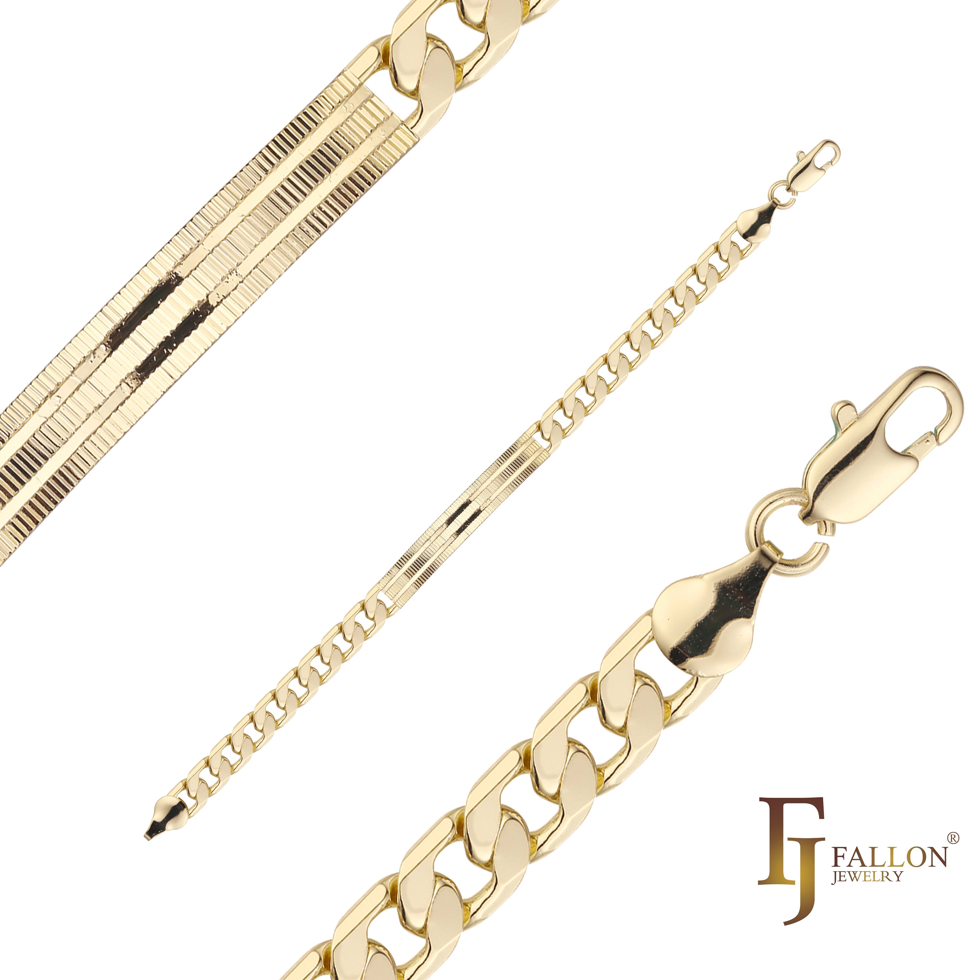 Cuban link 男式 ID 手链，镀 14K 金颜色