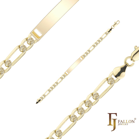 Figaro link 波纹锤打 14K 金可雕刻男士 ID 手链