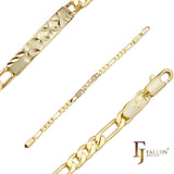 Figaro link 14K 金，两色，三色男士四叶草 ID 手链