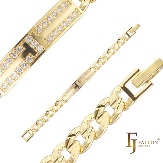 Miami Cuban link 男士 ID 手链，镀 14K 金、玫瑰金颜色