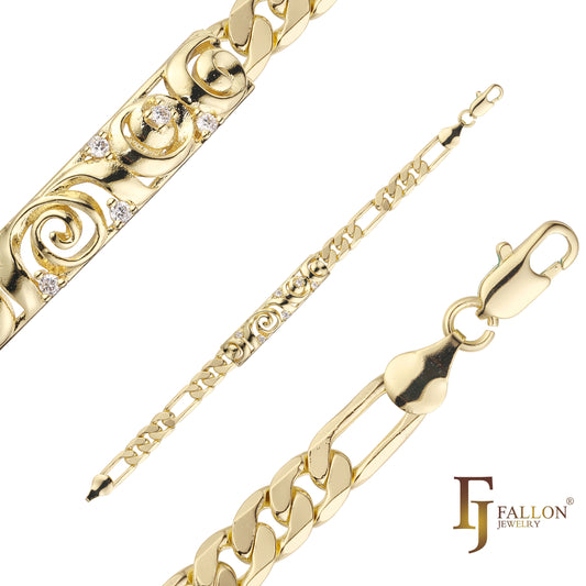Figaro link 男士手链，镀 14K 金颜色