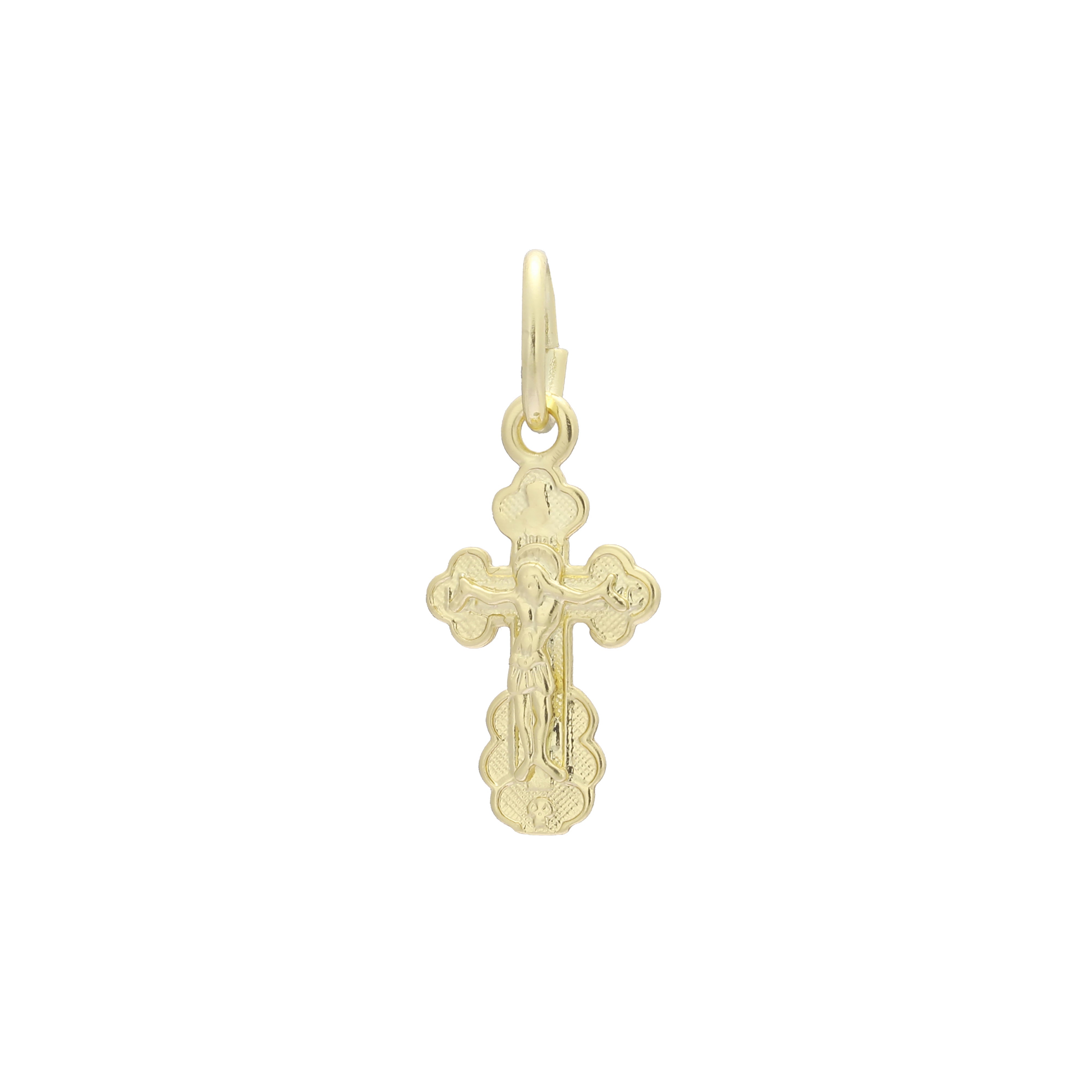 14K ゴールド、ローズゴールド、ホワイトゴールドメッキカラーのカトリッククロスつぼみペンダント