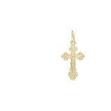 14K ゴールド、ローズゴールド、ホワイトゴールドメッキカラーのカトリッククロスつぼみペンダント