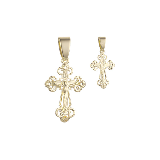 Pingente ortodoxo com botão cruzado nas cores ouro 14K, ouro rosa e ouro branco