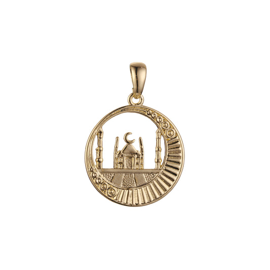 🔥 Islamic pendant of the moon and temple in 14K Gold, Rose Gold & White Gold plating colors