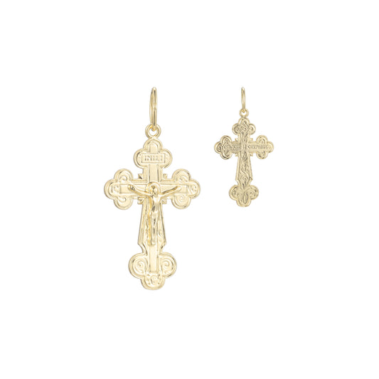 Pingente de cruz de crucifixo ortodoxo banhado em ouro 14K, ouro rosa e ouro branco