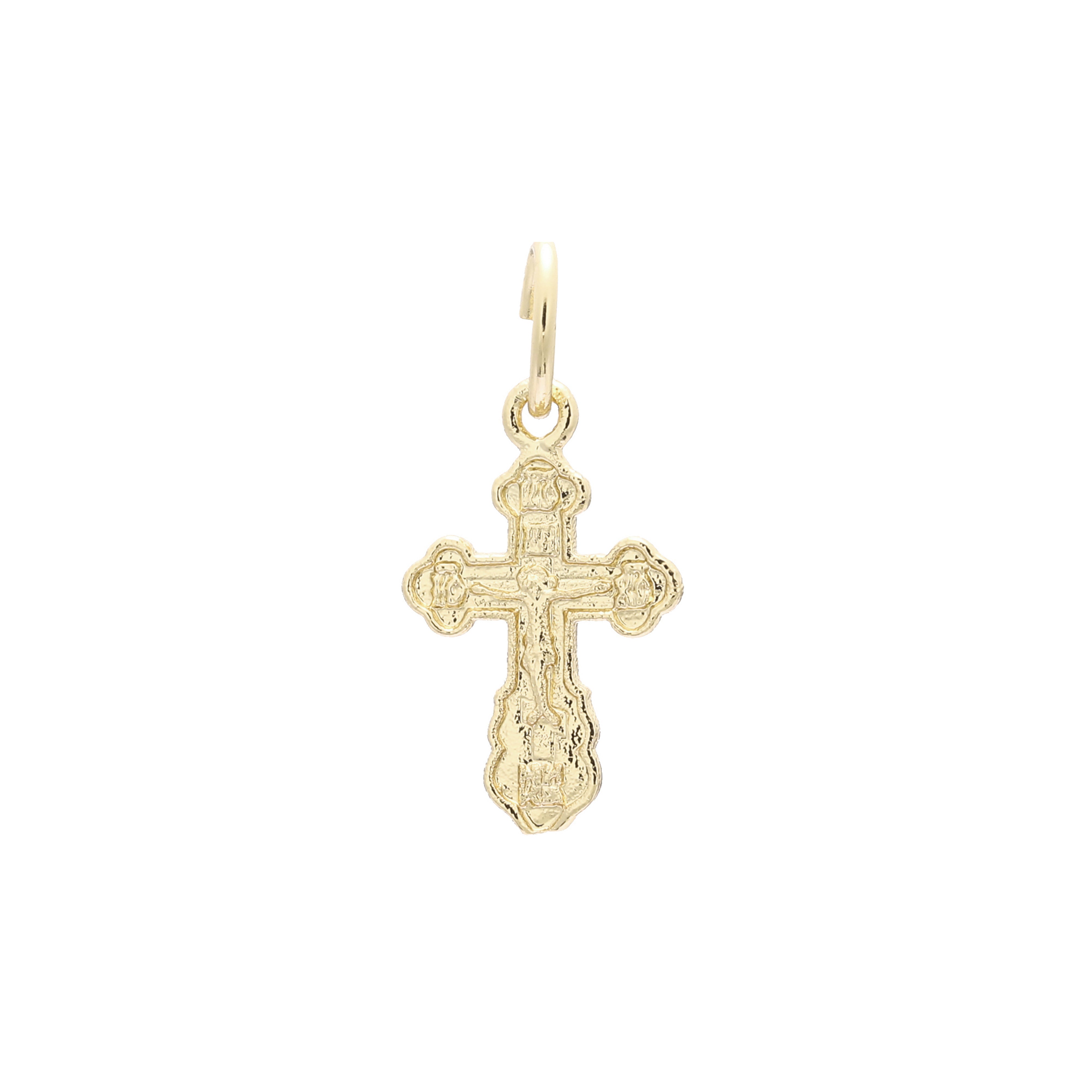 14K ゴールド、ローズゴールド、ホワイトゴールドメッキカラーのカトリッククロスつぼみペンダント