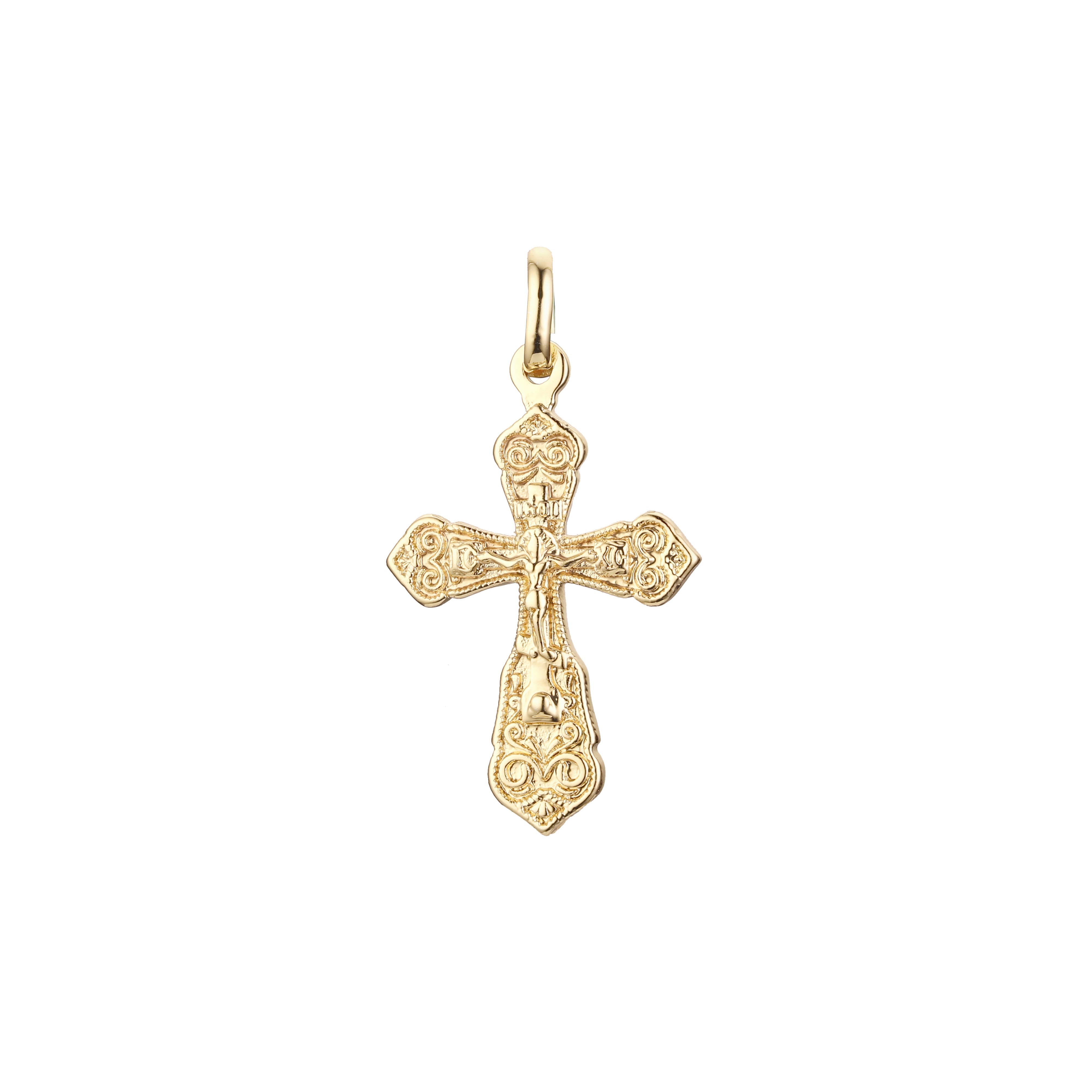 Colgante cruz ortodoxa en flor en Oro Rosa bicolor, baño de Oro 14K colores