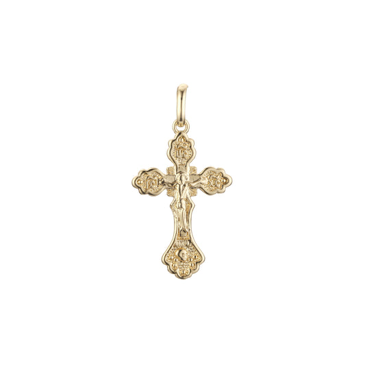 ローズゴールドと 14K ゴールドメッキカラーのカトリッククロスつぼみペンダント