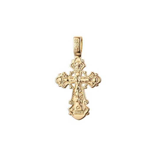 ローズゴールドと 14K ゴールドメッキカラーのカトリッククロスつぼみペンダント