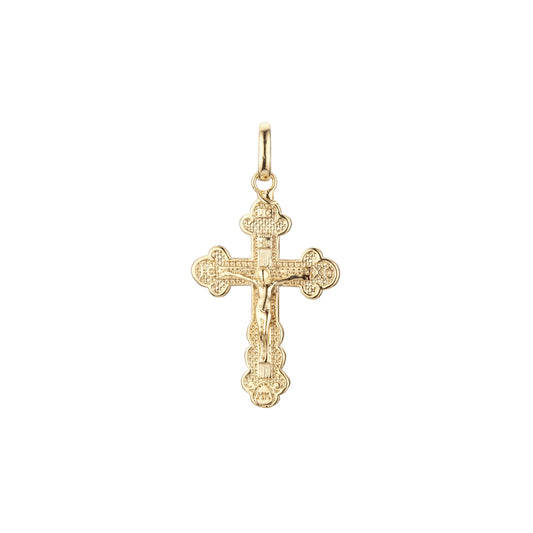 ローズゴールドと 14K ゴールドメッキカラーのカトリッククロスつぼみペンダント