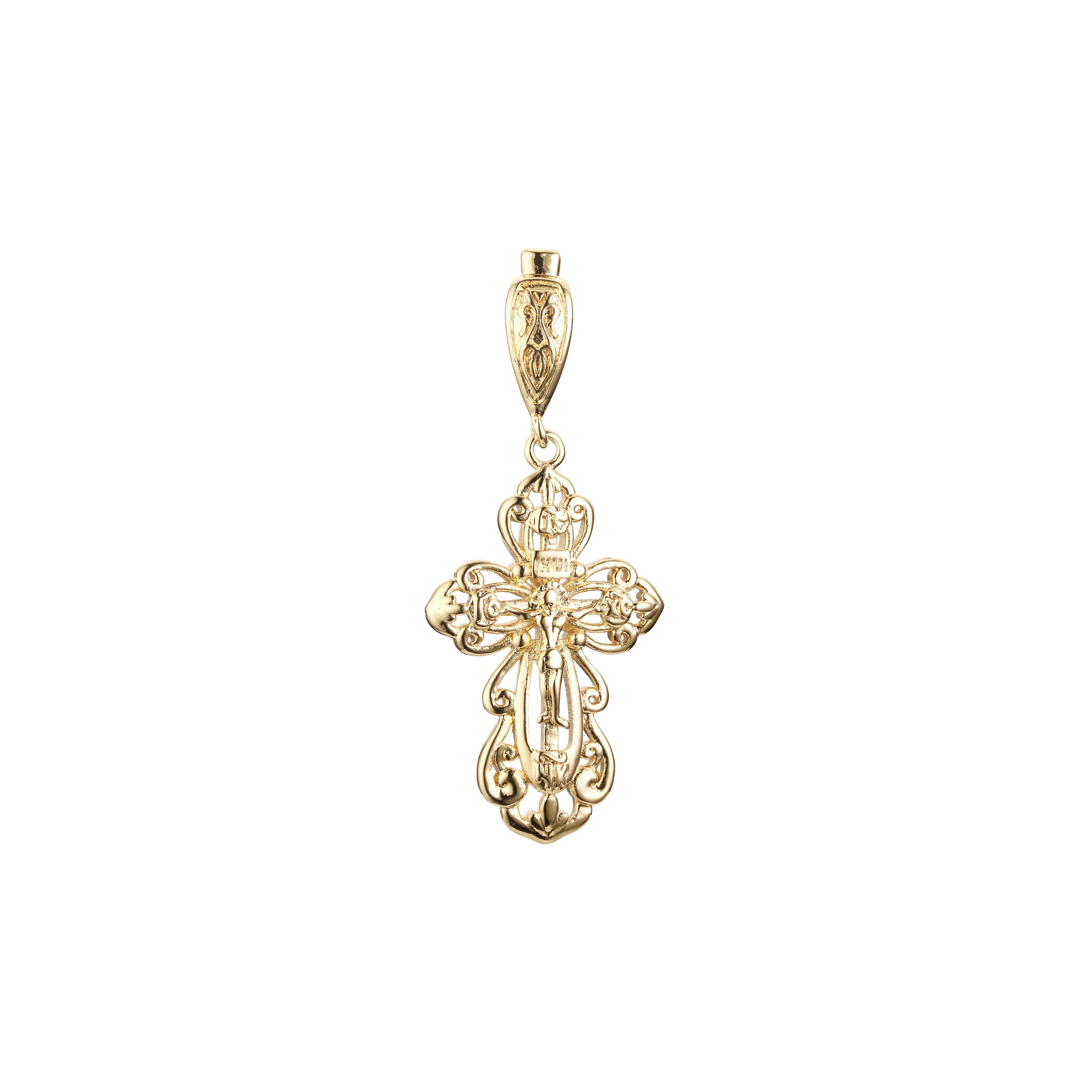 🔥 Eastern Orthodox Russian budded pendant in Rose Gold two tone, 14K Gold plating colors