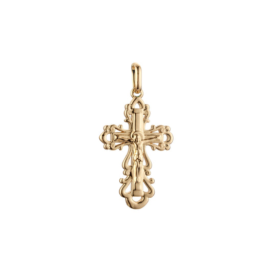 ローズゴールドと 14K ゴールドメッキカラーのカトリッククロスつぼみペンダント