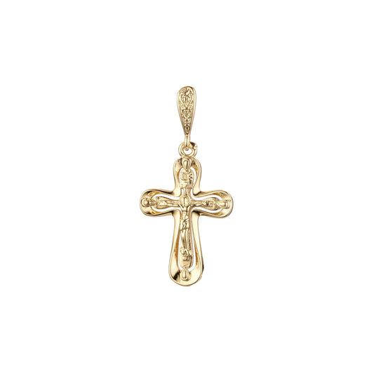 カトリッククロスペンダント、ローズゴールド、14K ゴールドメッキカラー