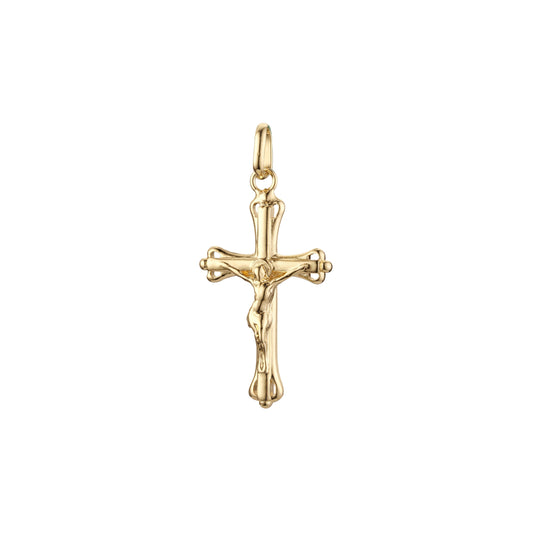 ローズゴールドと 14K ゴールドメッキカラーのカトリッククロスつぼみペンダント