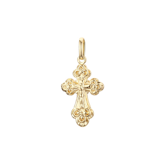 ローズゴールドと 14K ゴールドメッキカラーのカトリッククロスつぼみペンダント