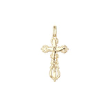 Pingente de cruz católica em ouro 14K, ouro rosa e ouro branco